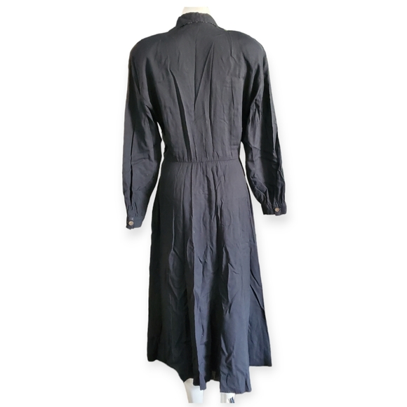 Vintage 70s80s Studio I Black Longsleeved Flowy Rayon Shirt Dress Midi Sz 6 - Picture 2 of 7